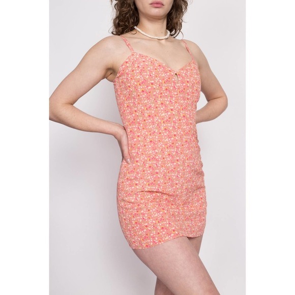 Vintage Express 90s Peach Pink Calico Floral Romper - Extra Small - Picture 4 of 10